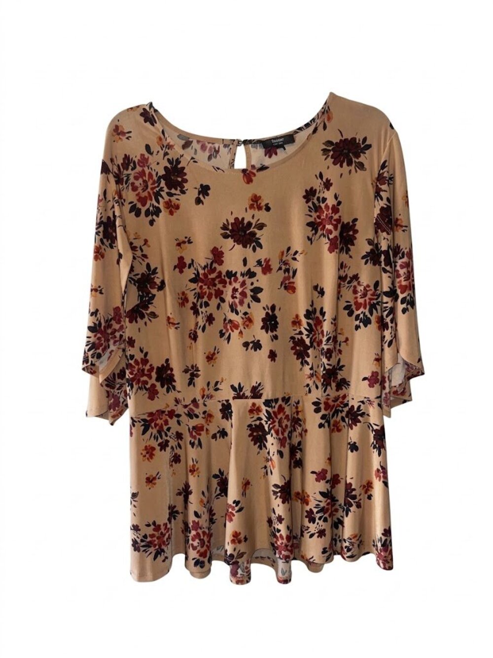 COCOMO Woman Plus Size 2X Floral Flutter Sleeve Boho Peplum Top
